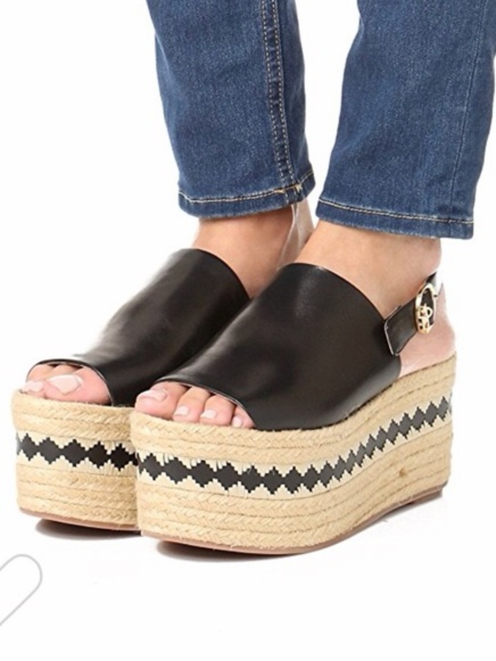 Tory Burch Dandy Espadrille Platform Slingback Leather Black Sandals 8.5